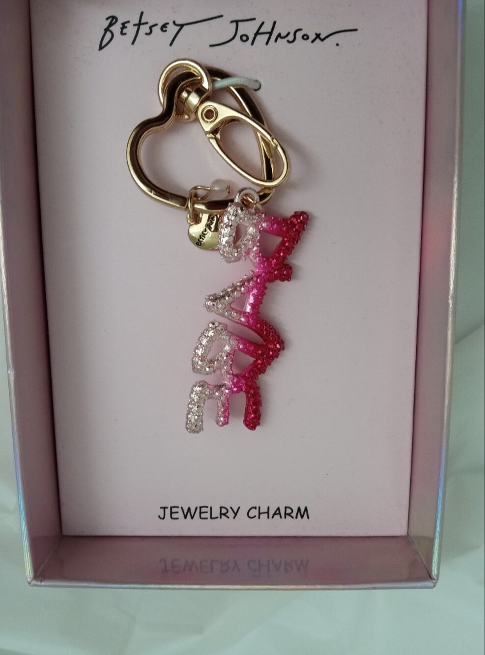 Betsey Johnson Pink 'Love Babe' Crystal Gold Heart Keychain Charm